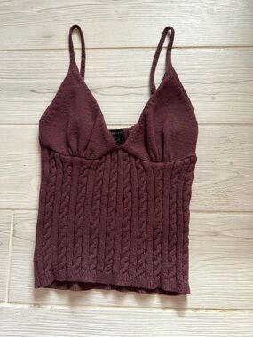 Cable-Knit Spaghetti Strap Tank in Plum